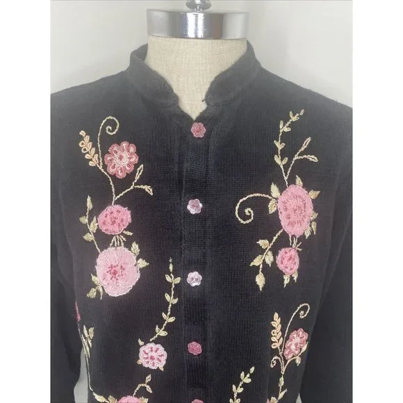 Storybook Knits Cardigan Sweater 1X HSN Flowers Embroidery Beaded Floral Maxi